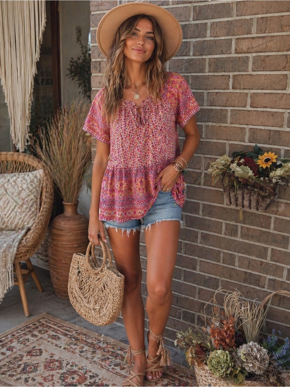 Joy Joy Pink Floral Bohemian Blouse